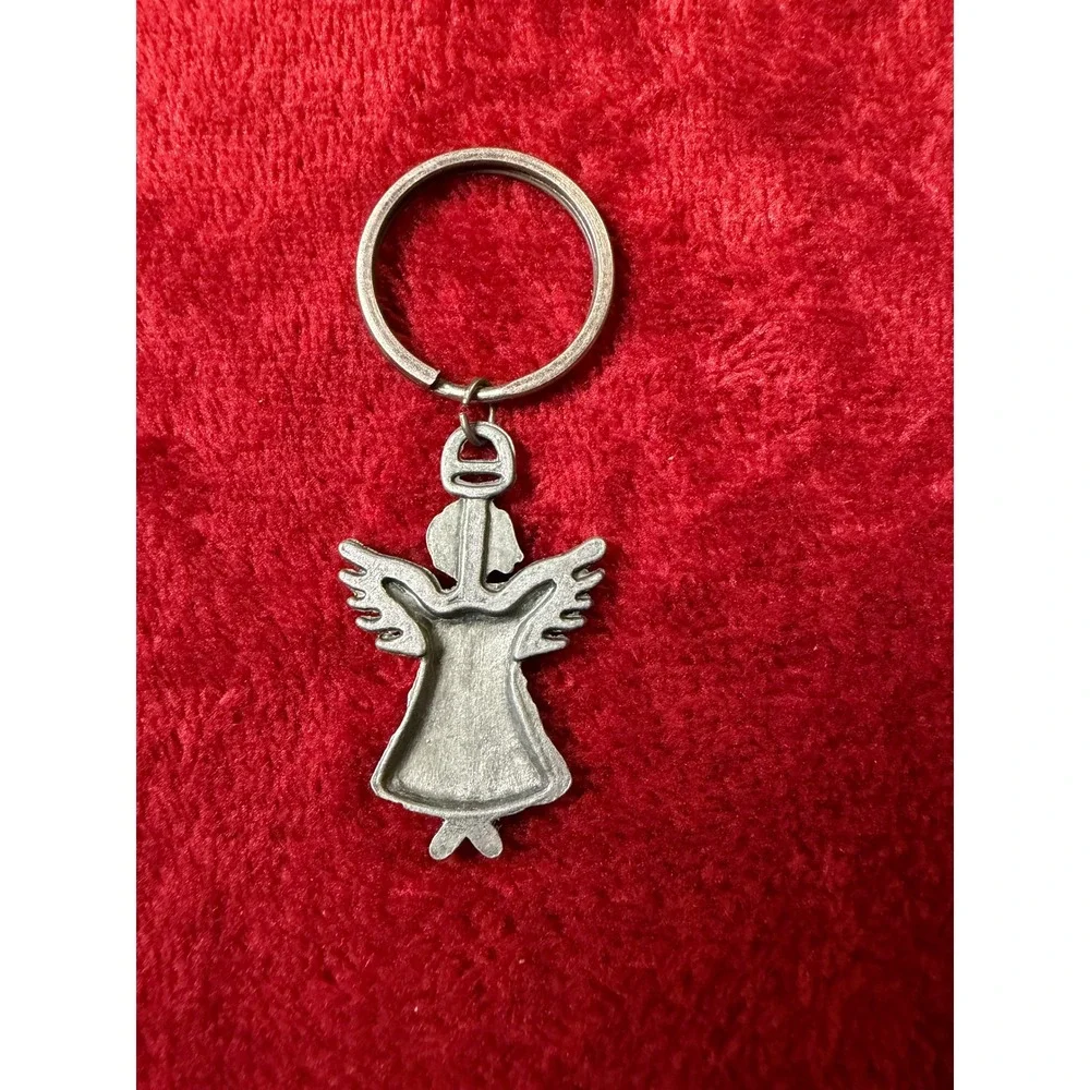 Vintage Style Pewter Angel Keychain Heart Halo Guardian Angel Bag Charm Silver